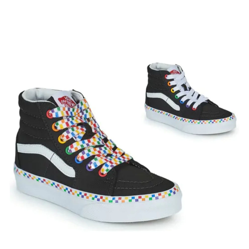 EUC- Vans Sk8-Hi Rainbow Checkerboard